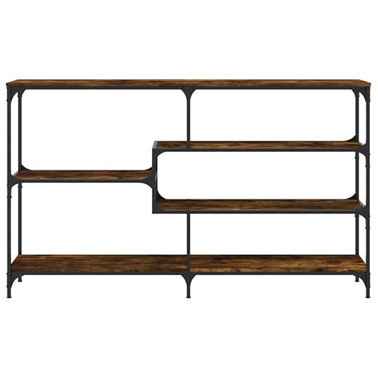 Rivas Wooden Console Table Wide With 4 Shelves In Smoked Oak_3