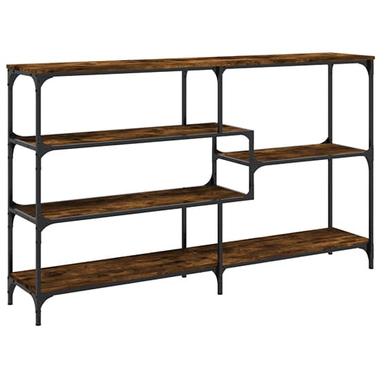 Rivas Wooden Console Table Wide With 4 Shelves In Smoked Oak_5