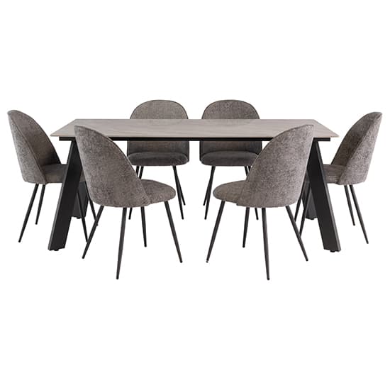 Rivky 180cm Grey Marble Dining Table 6 Raisa Graphite Chairs_1