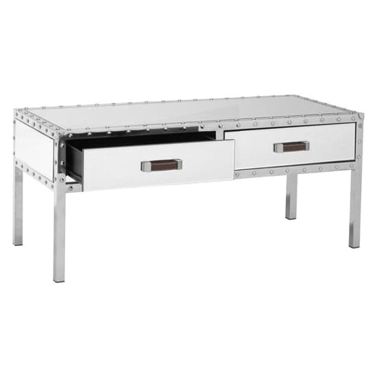 Rivota Mirrored Glass Coffee Table With 2 Drawers In Silver_2