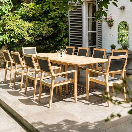 Robalt Extending Dining Table With 10 Armchairs In Natural_1