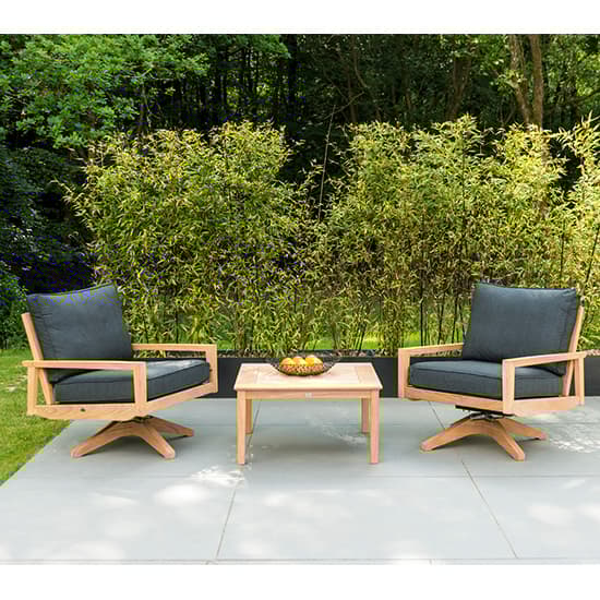 Robalt Wooden Swivel Lounge Chairs With Coffee Table In Natural