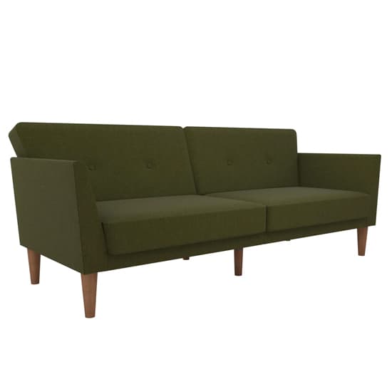 Rockingham Linen Fabric Sofa Bed With Wooden Legs In Green_4