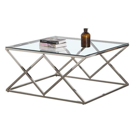 Roma Clear Glass Coffee Table With Silver Stainless Steel Legs_2