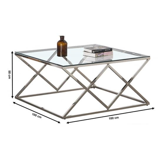 Roma Clear Glass Coffee Table With Silver Stainless Steel Legs_3