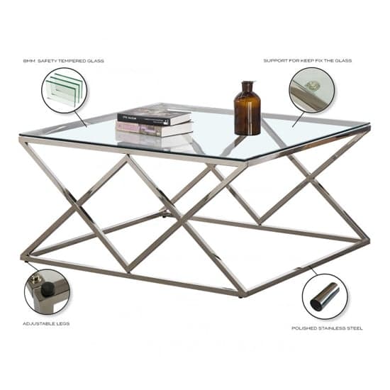 Roma Clear Glass Coffee Table With Silver Stainless Steel Legs_4