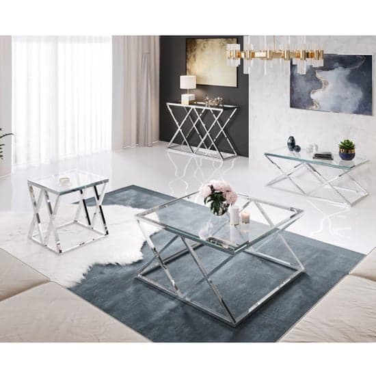 Roma Clear Glass Coffee Table With Silver Stainless Steel Legs_5