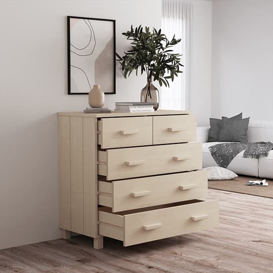Ronen Pine Wood Chest Of 5 Drawers In Honey Brown_2