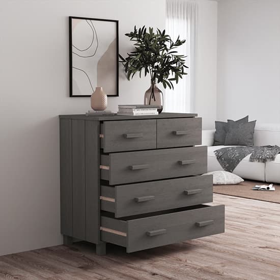 Ronen Pine Wood Chest Of 5 Drawers In Light Grey_2