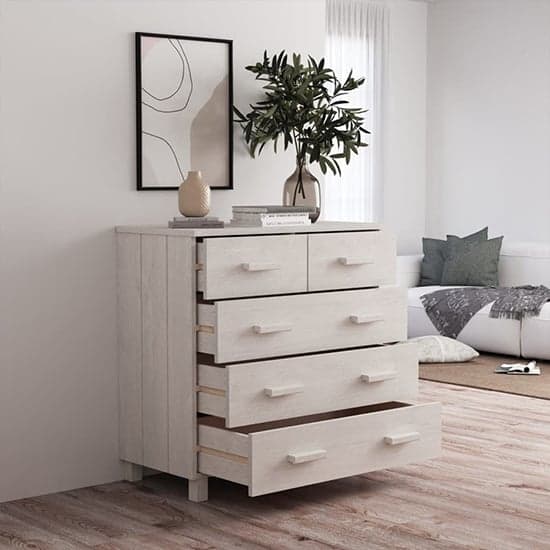 Ronen Pine Wood Chest Of 5 Drawers In White_2