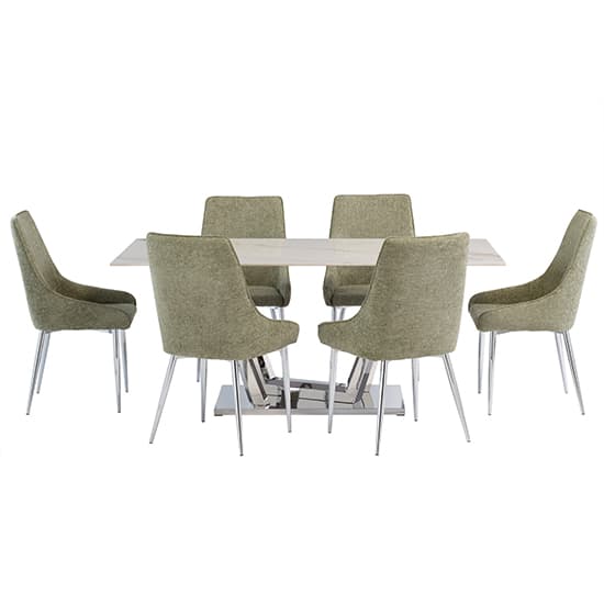 Rori 180cm Kass Gold Marble Dining Table 6 Reece Olive Chairs_2