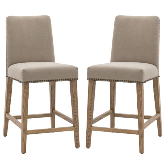 Roselle Cement Grey Fabric Bar Chairs With Oak Legs In Pair_1