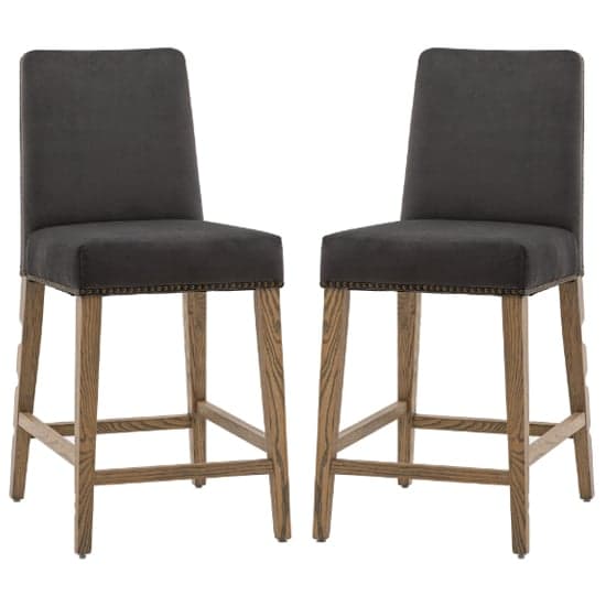 Roselle Mouse Velvet Bar Chairs With Oak Legs In Pair_1