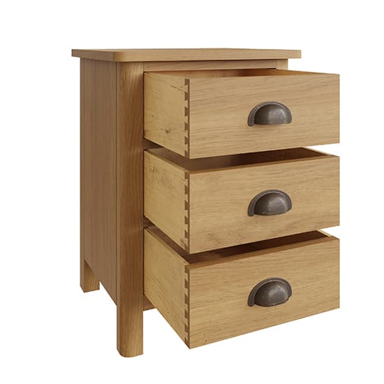Rosemont Wooden 3 Drawers Bedside Cabinet In Rustic Oak_3
