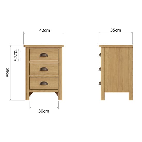 Rosemont Wooden 3 Drawers Bedside Cabinet In Rustic Oak_6