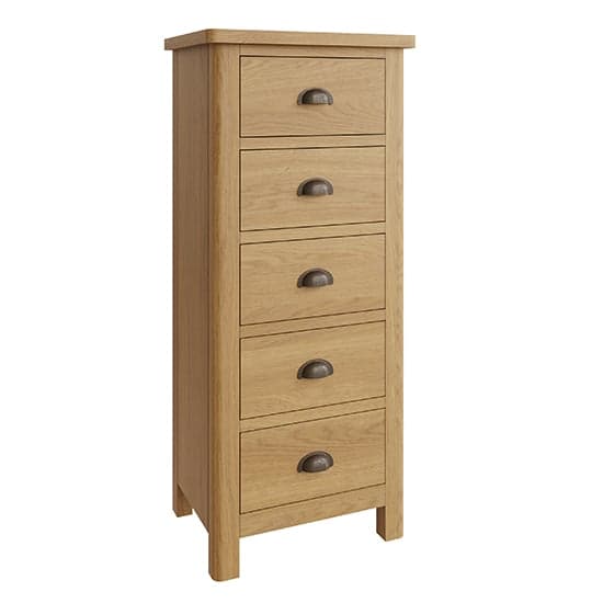 Rosemont Narrow Wooden Chest Of 5 Drawers In Rustic Oak_2
