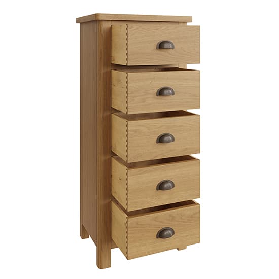 Rosemont Narrow Wooden Chest Of 5 Drawers In Rustic Oak_3
