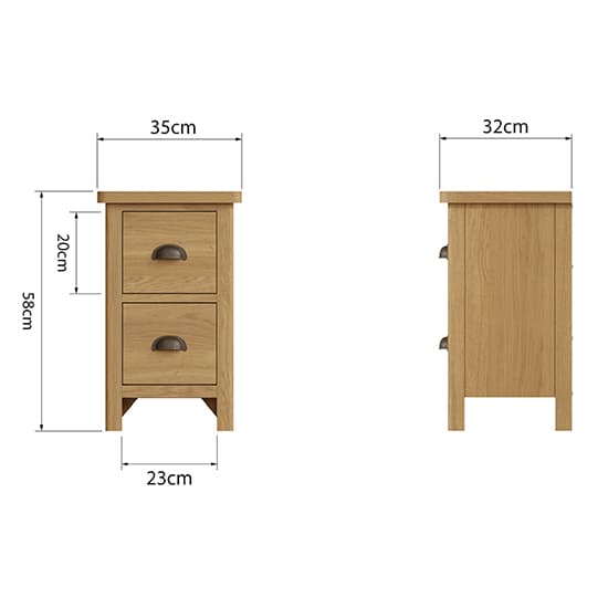 Rosemont Wooden 2 Drawers Bedside Cabinet In Rustic Oak_6