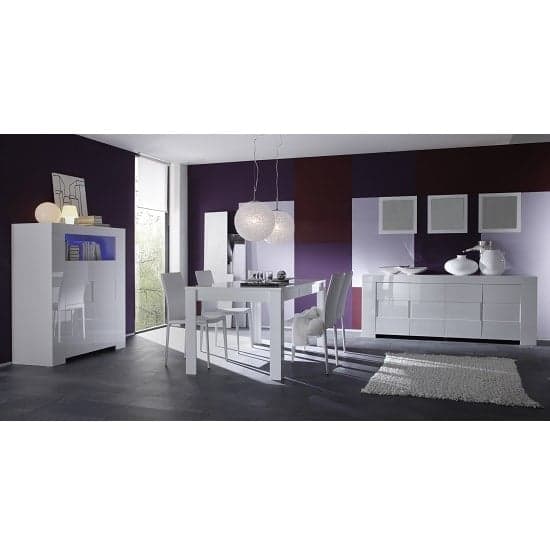 Rossini Wooden Highboard In White Gloss With 2 Doors And LED_2