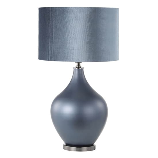 Rovigo Blue Velvet Shade Table Lamp With Matte Blue Glass Base_1