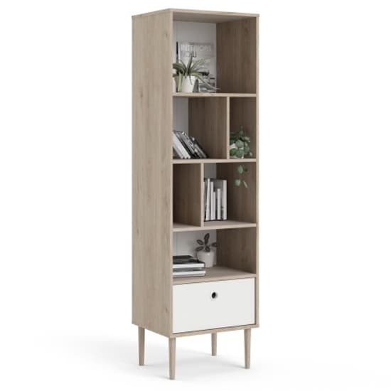 Roxo Wooden 1 Drawer Bookcase In Oak And White_2