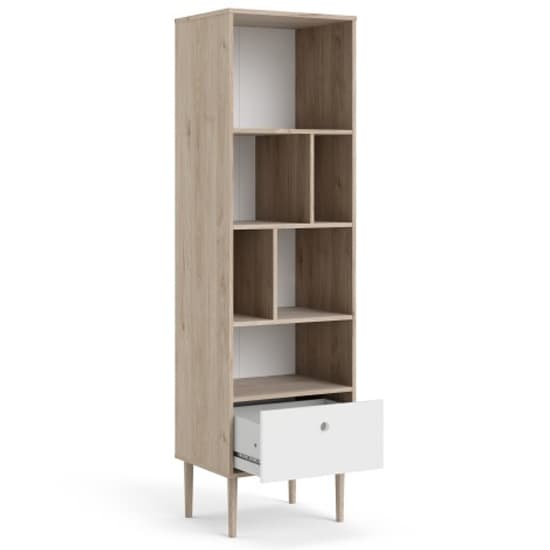 Roxo Wooden 1 Drawer Bookcase In Oak And White_4