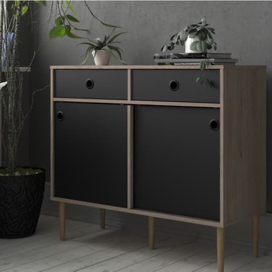 Roxo Wooden 2 Doors And 2 Drawers Sideboard In Oak And Black_5