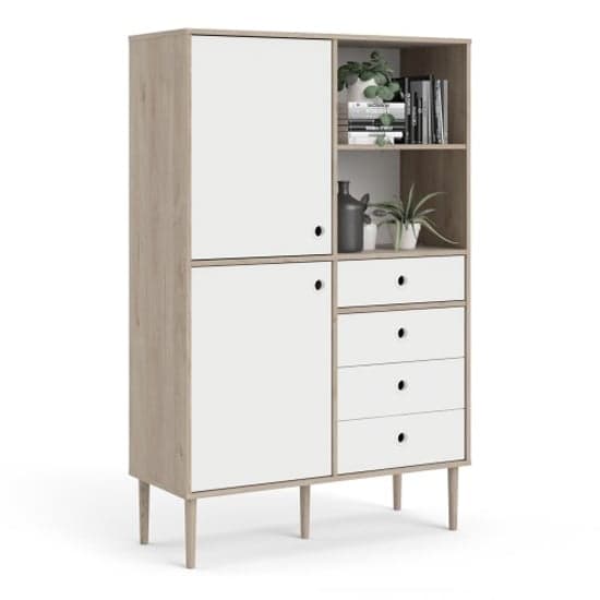 Roxo Wooden 2 Doors And 4 Drawers Bookcase In Oak And White_2