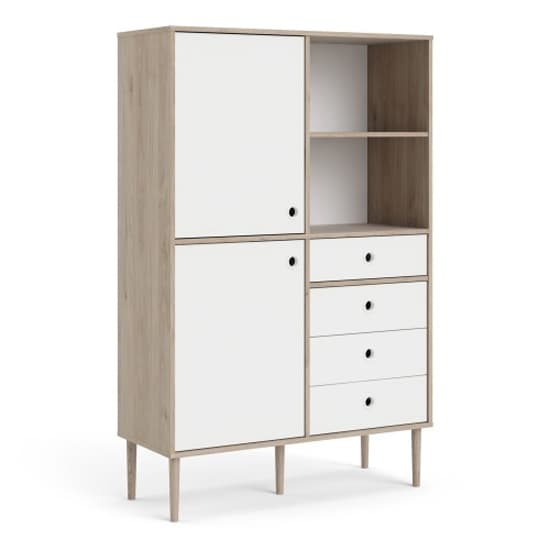 Roxo Wooden 2 Doors And 4 Drawers Bookcase In Oak And White_3