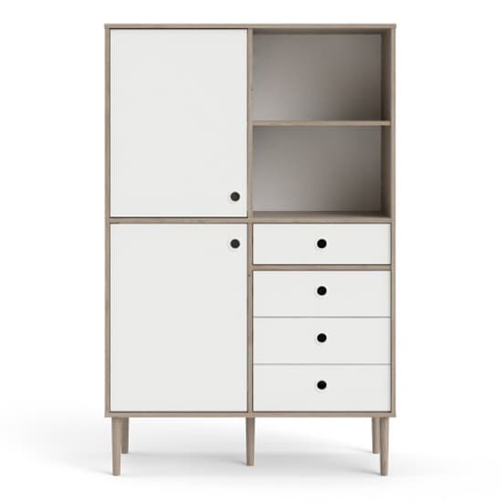 Roxo Wooden 2 Doors And 4 Drawers Bookcase In Oak And White_5