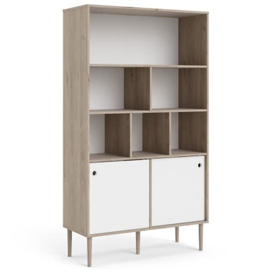Roxo Wooden 2 Sliding Doors Bookcase In Oak And White_3
