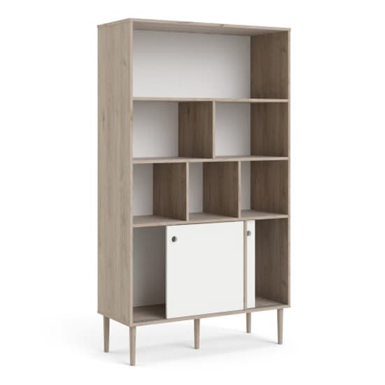 Roxo Wooden 2 Sliding Doors Bookcase In Oak And White_4