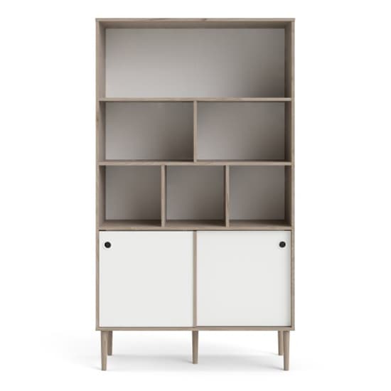 Roxo Wooden 2 Sliding Doors Bookcase In Oak And White_5