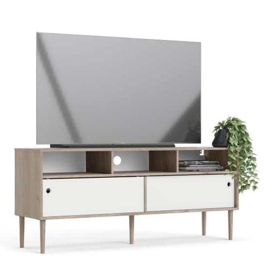 Roxo Wooden 2 Sliding Doors TV Stand In Oak And White_2