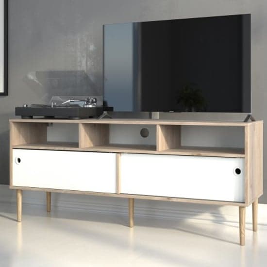 Roxo Wooden 2 Sliding Doors TV Stand In Oak And White_1