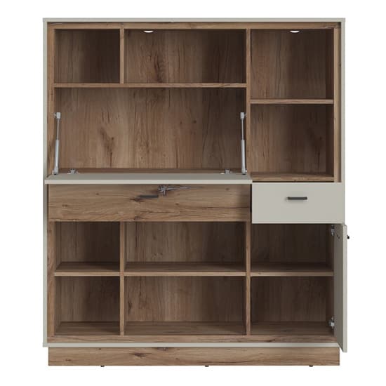 Royse Wooden Bookcase With Fold Out Desk In Grey And Oak_2