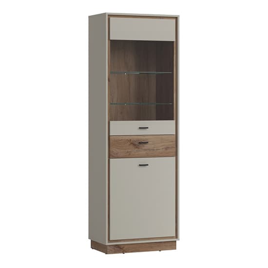Royse Wooden Display Cabinet With 2 Doors 1 Drawer In Grey Oak_1