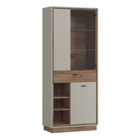 Royse Wooden Display Cabinet With 3 Doors 1 Drawer In Grey_1