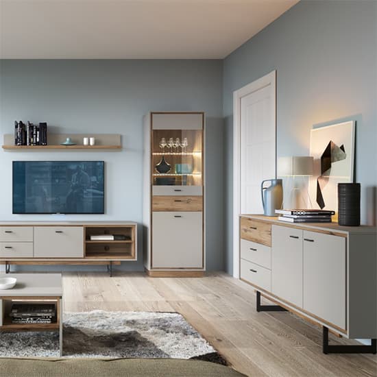 Royse Wooden Sideboard With 2 Doors 3 Drawers In Grey And Oak_4