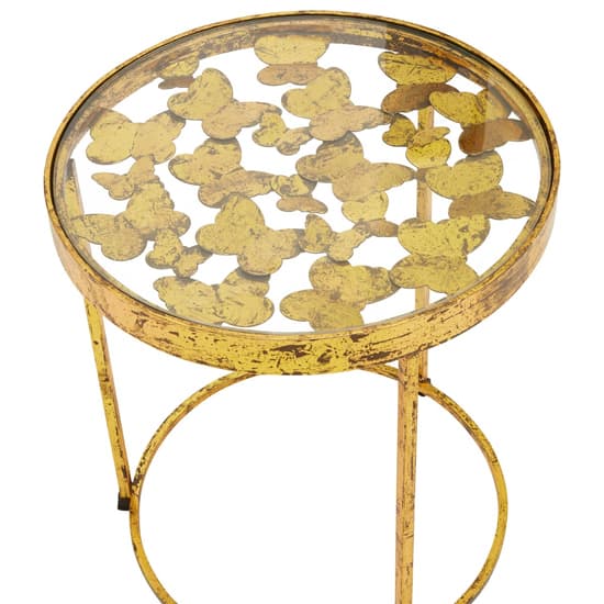 Mekbuda Round Clear Glass Top Side Table With Gold Frame_4