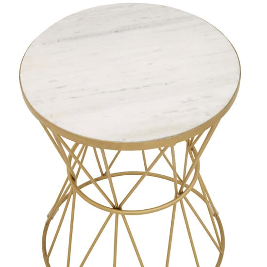 Mekbuda Round White Marble Top Side Table With Gold Frame_4
