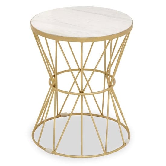 Mekbuda Round White Marble Top Side Table With Gold Frame_1