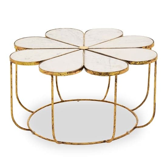 Mekbuda Petal White Marble Top Coffee Table With Gold Frame_1