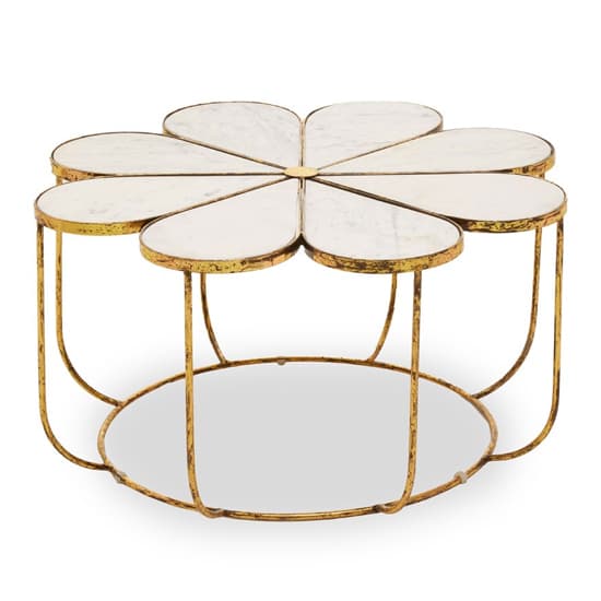 Mekbuda Petal White Marble Top Coffee Table With Gold Frame Furniture
