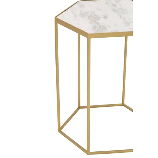 Mekbuda Hexagonal White Marble Top Side Table With Gold Frame_2