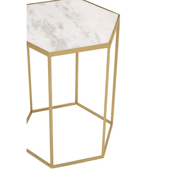 Mekbuda Hexagonal White Marble Top Side Table With Gold Frame_3