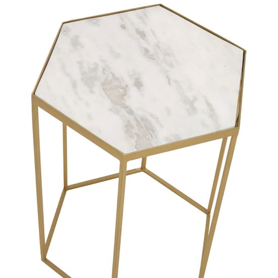 Mekbuda Hexagonal White Marble Top Side Table With Gold Frame_4