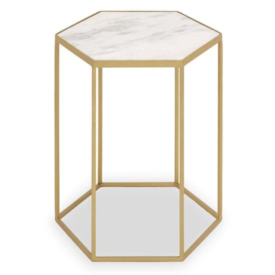 Mekbuda Hexagonal White Marble Top Side Table With Gold Frame_1