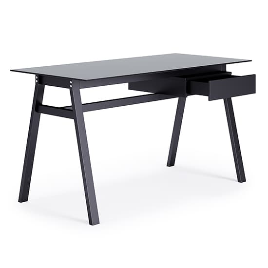 Rubery Black Glass Top Computer Desk With Black Frame_5