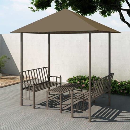 Ruby Garden Pavilion With 1 Table And 2 Benches In Taupe_1